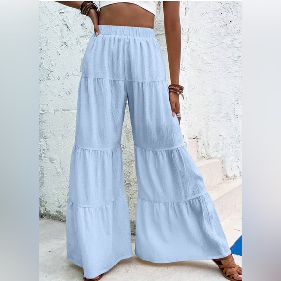 SHEIN Ruffle Hem Wide Leg Pants in Blue. Size M - Picture 1 of 9